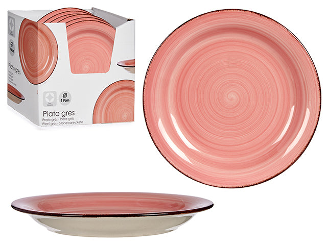 Plato Postre Borde Gres Rosa