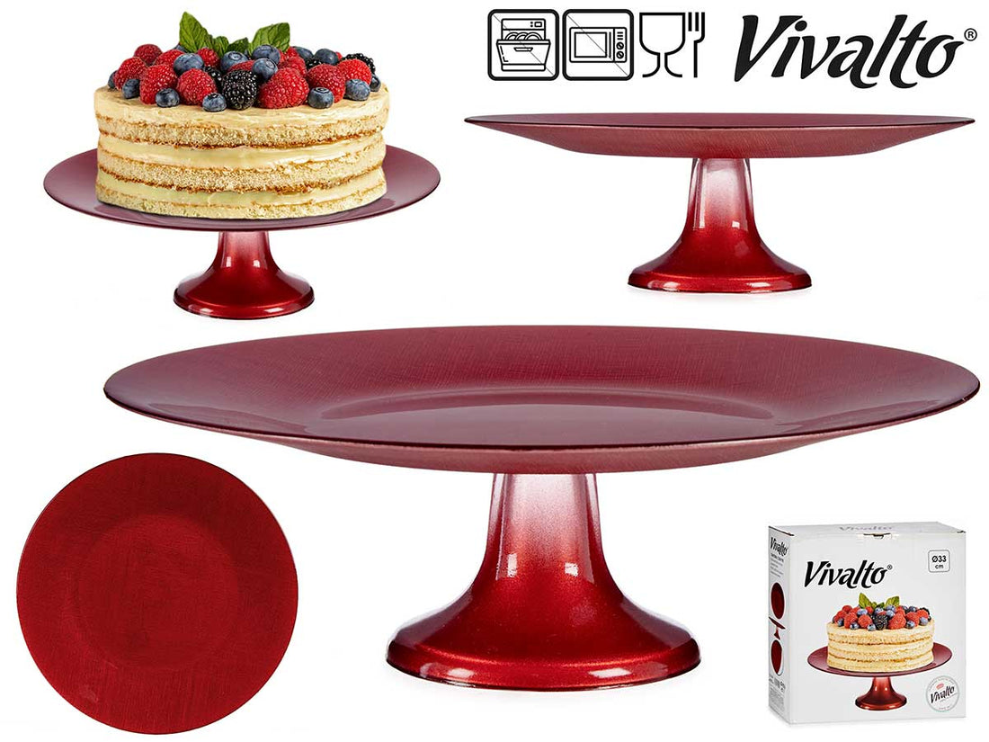 Plato Pastel Rojo Con Pie 33 cm