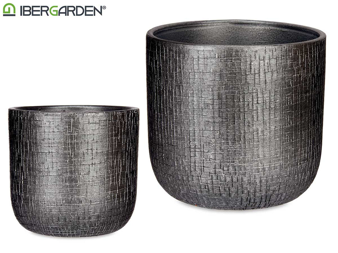 Set 2 Maceta Cerámica Plata 20+25Cm