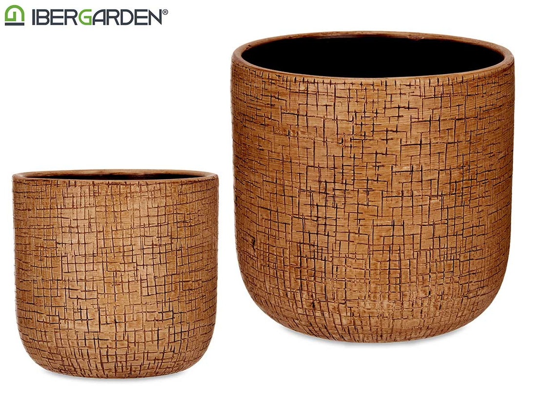 Set 2 20 / 25 cm Brown Ceramic Flowerpot