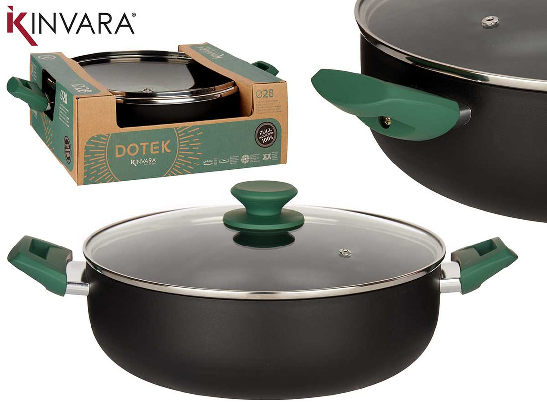 Sartén Aluminio Prensado Verde Con Tapa 28Cm