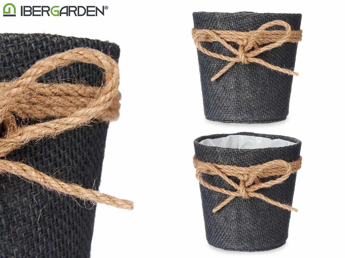 Grey Fabric Flower Pot With Bow 10X10Cm