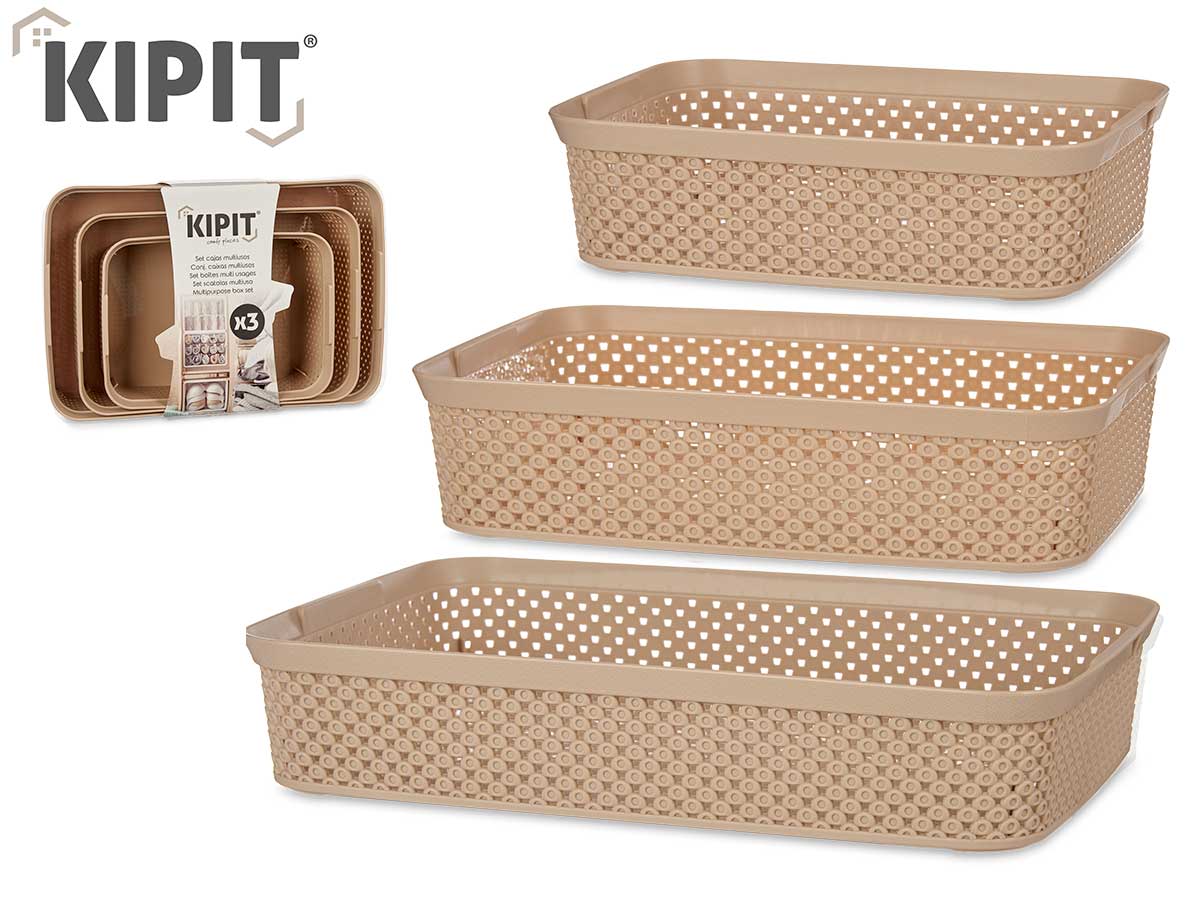 Set Of 3 Beige Rectangular Organiser Trays