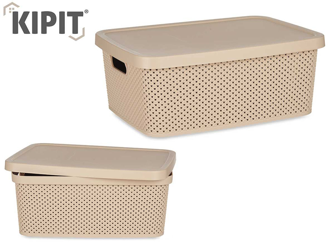 Caja Organizadora Plastico Con Tapa Beige 13L