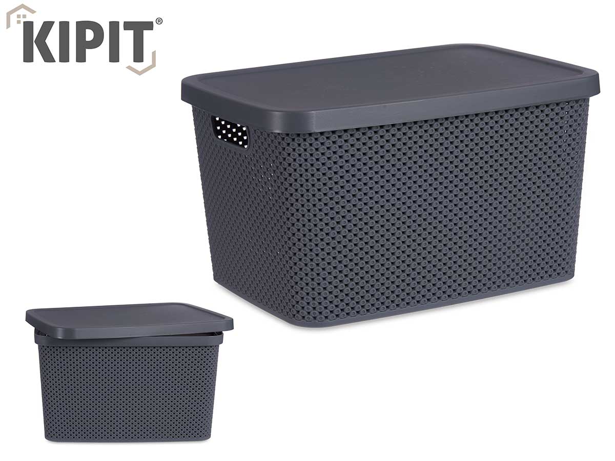 Plastic Organiser Box W Lid Anthracite 19L