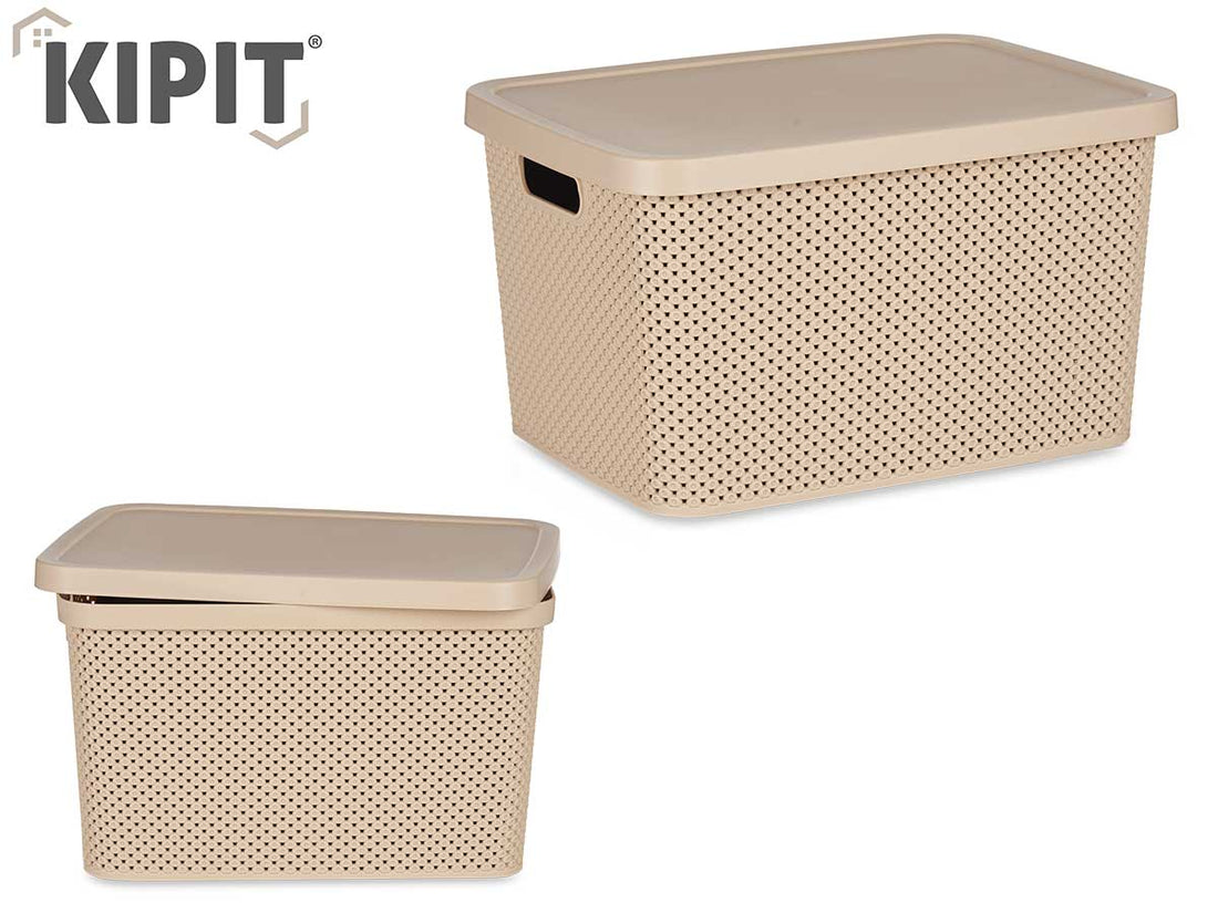 Caja Organizadora Plastico Con Tapa Beige 19L