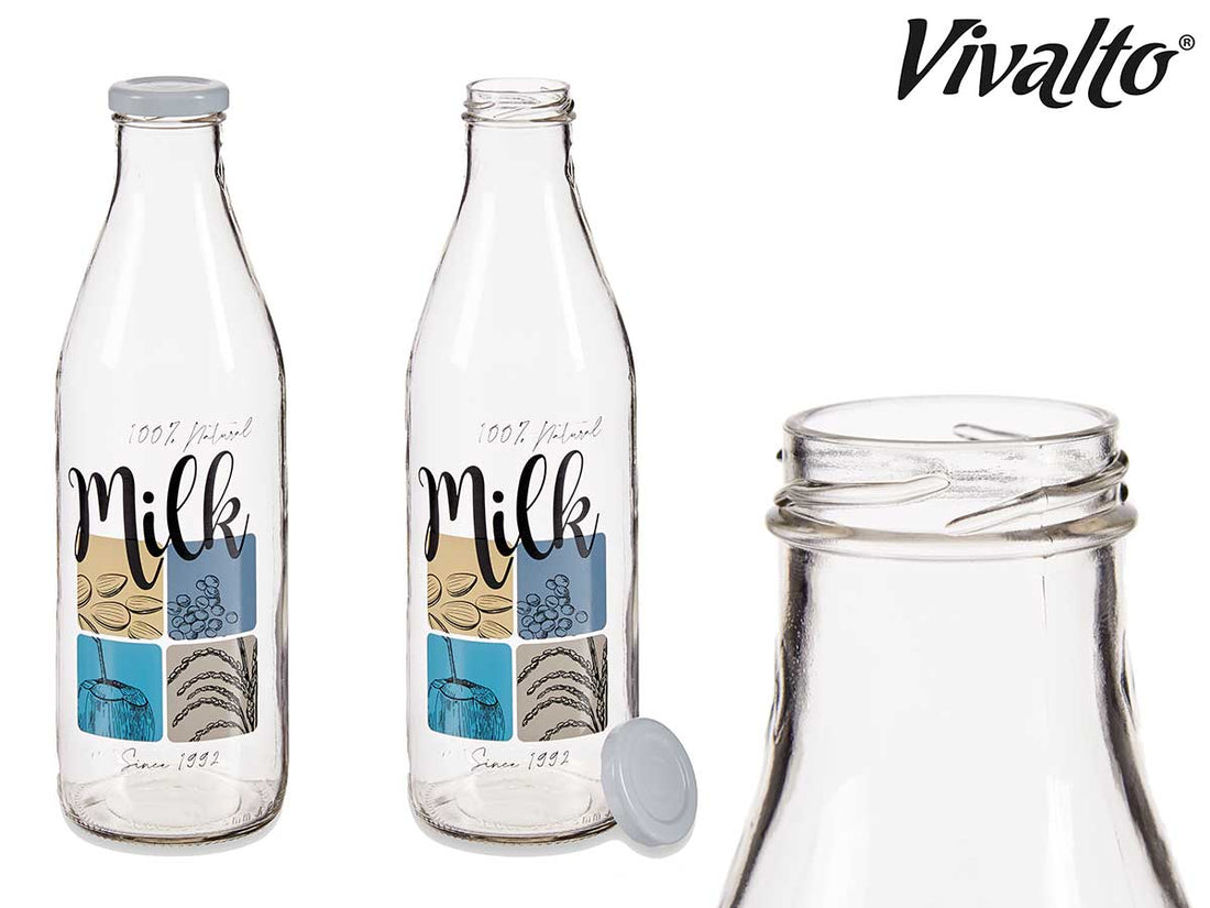 Botella de leche de cristal de leche natural 1L