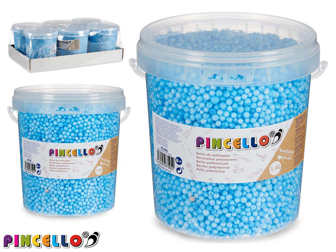 Tarro de bolas de poliestireno azul