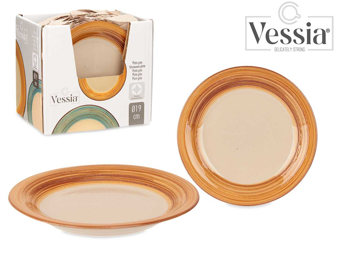 Plato Postre Gres Cenefa 3D Marrón