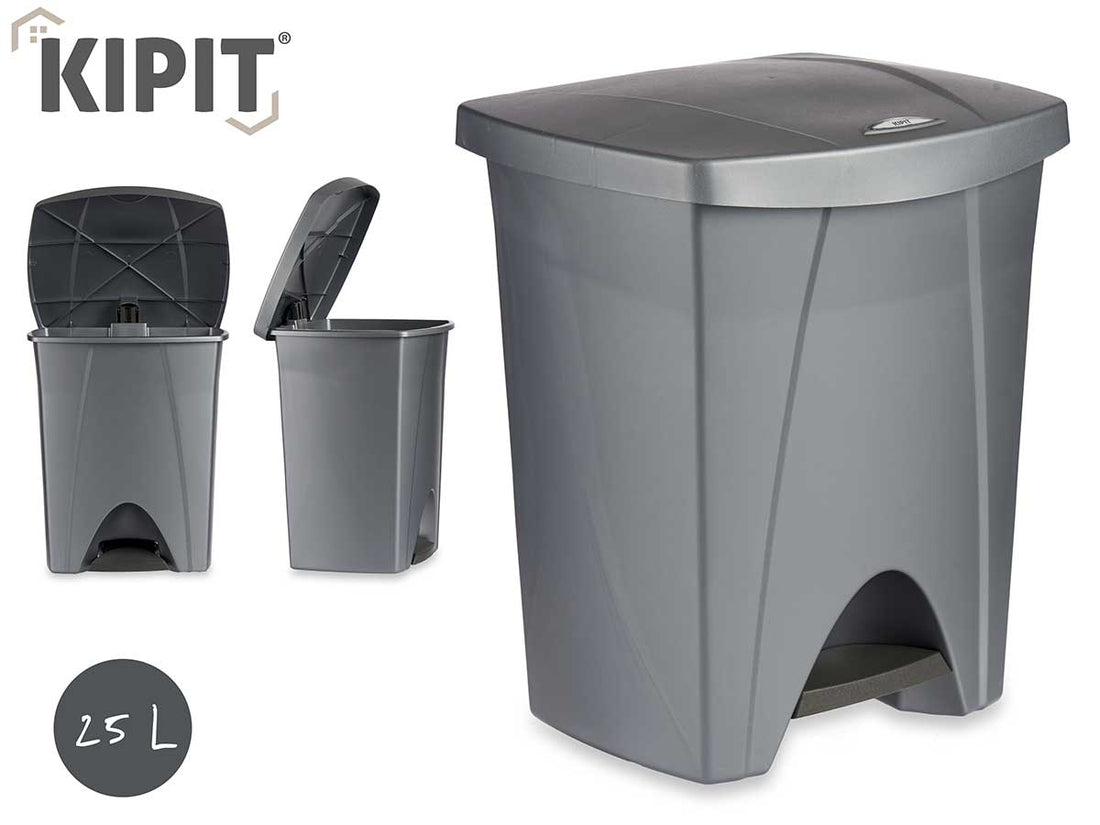 Papelera Plástico Plata Con Pedal 25L