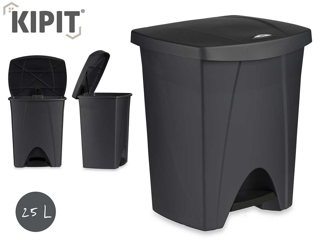 Papelera Plástico Antracita Con Pedal 25L