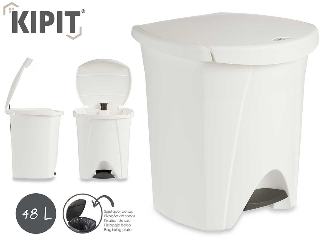 Papelera Plastico Blanca Con Pedal Y Cierre 48L