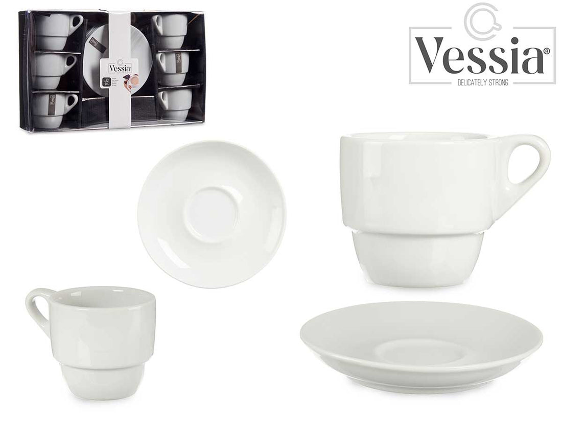 Set 6 Tazas Café Porcelana Blanca 200Ml Con Plato