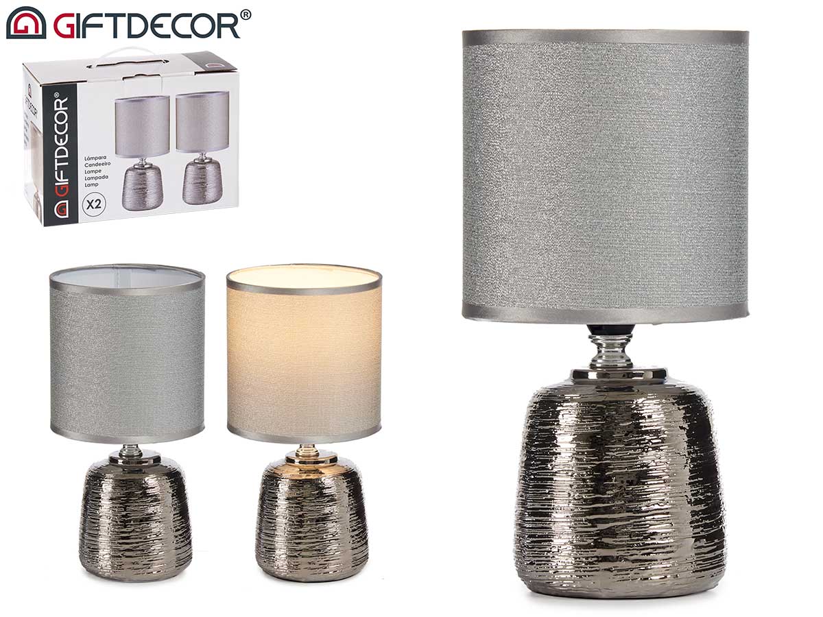 Set 2 Cylinder Silver Ceramic Lamp