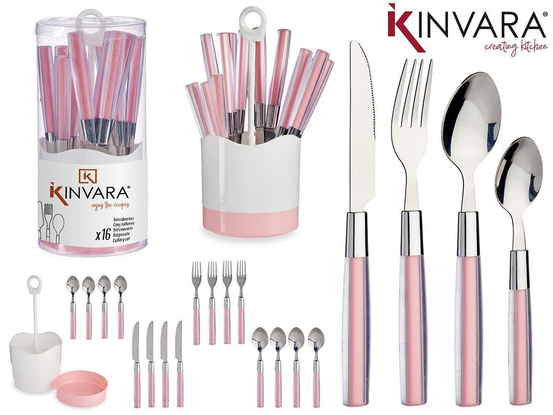 Set 16 Cubiertos Acero Inox Rosa C Mango Ps