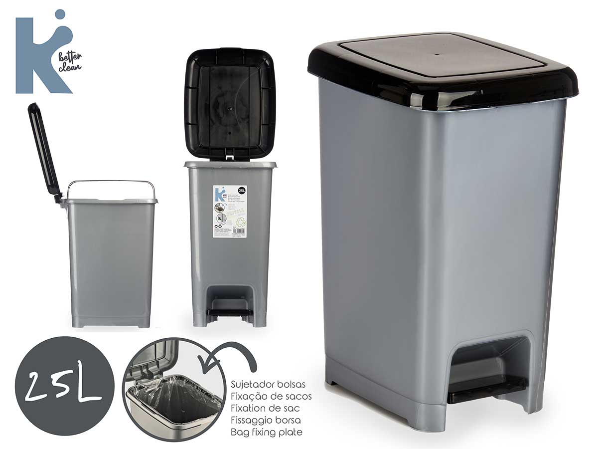 Recycling Pedal Bin Plastic Black 25L