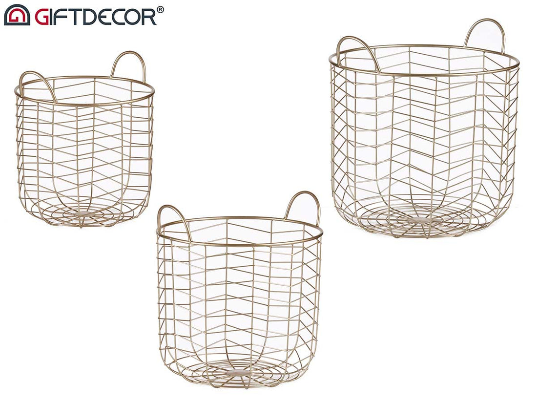 Set 3 Round Champagne Basket With Handles