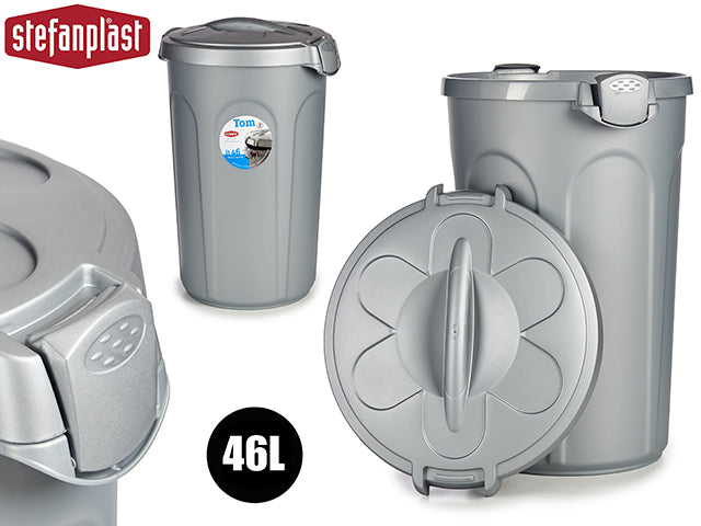 Plastic Garbage Can 46L W/Cover Dec. Sil