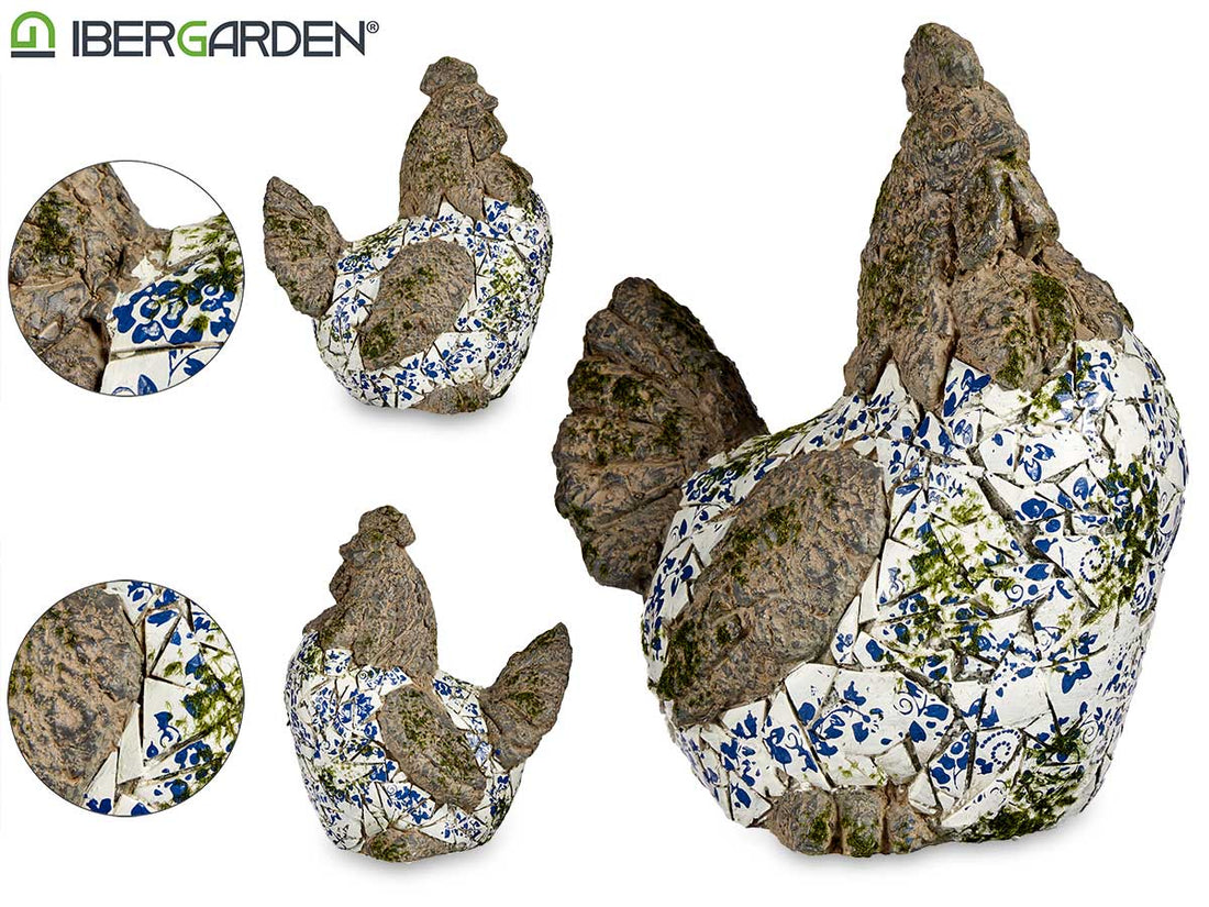 Blue Mosaic Polyresin Chicken Figure