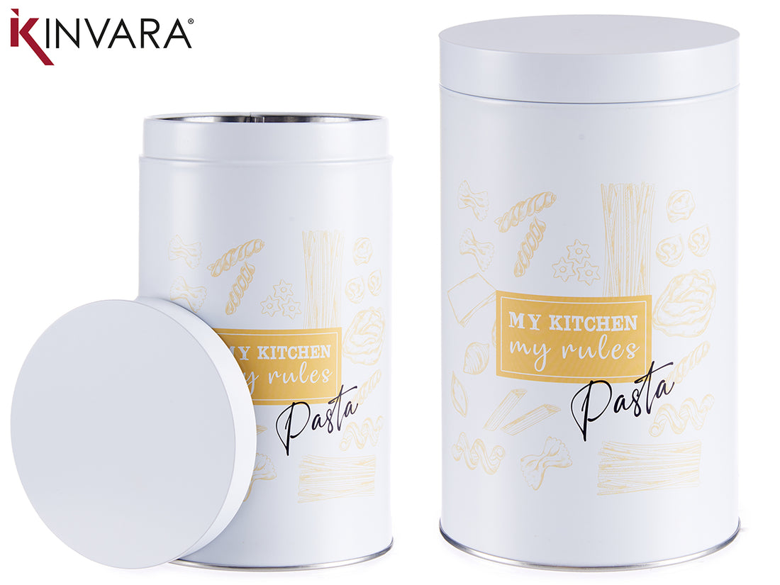 White Round Tin Pasta Can
