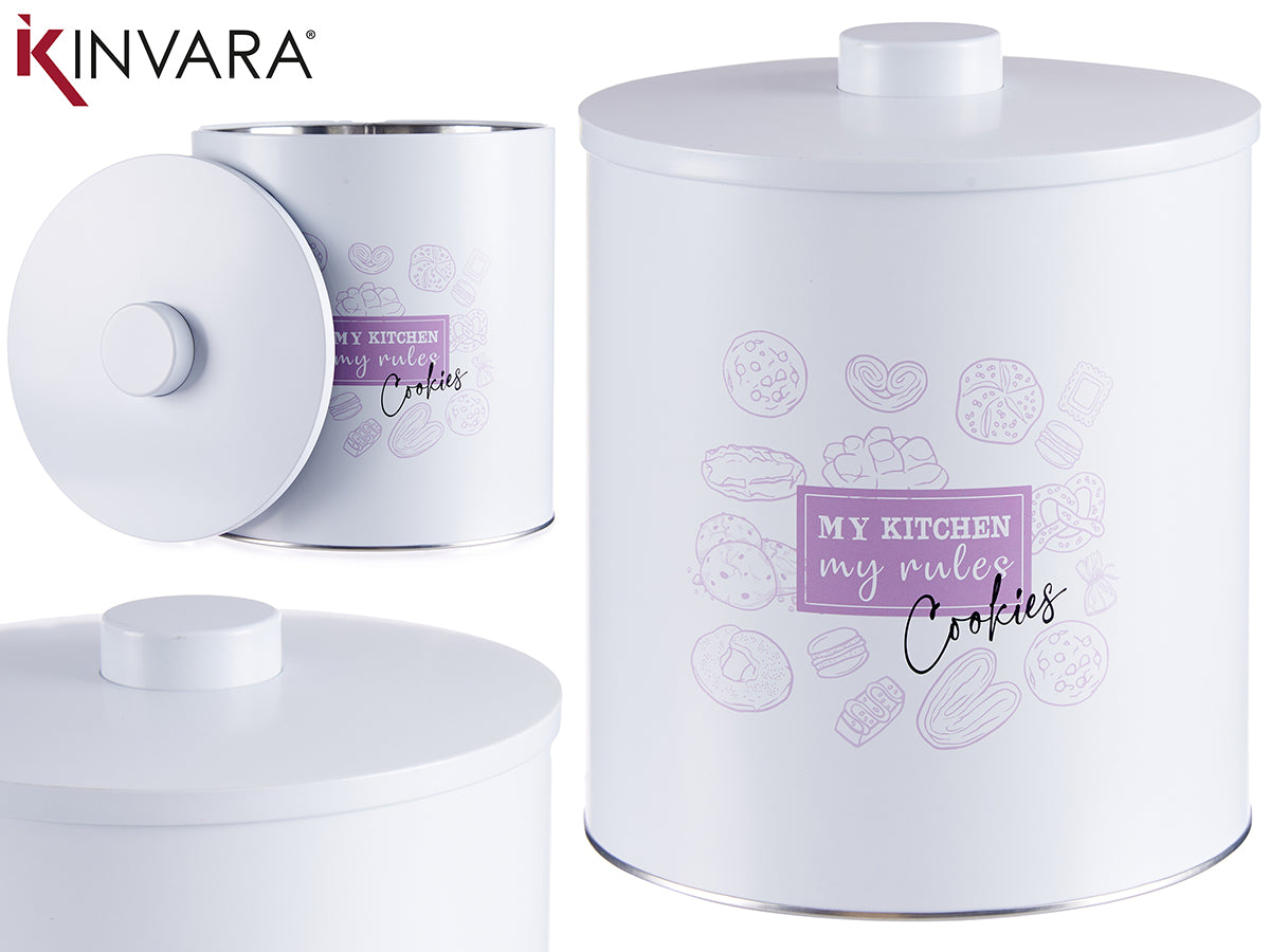 White Round Tin Cookies Can