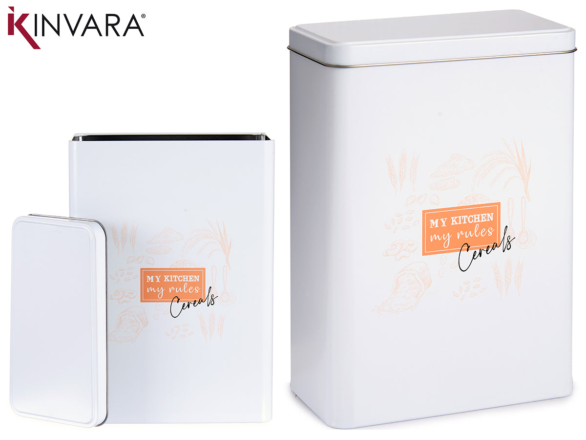 White Rectangular Tin Cereal Can