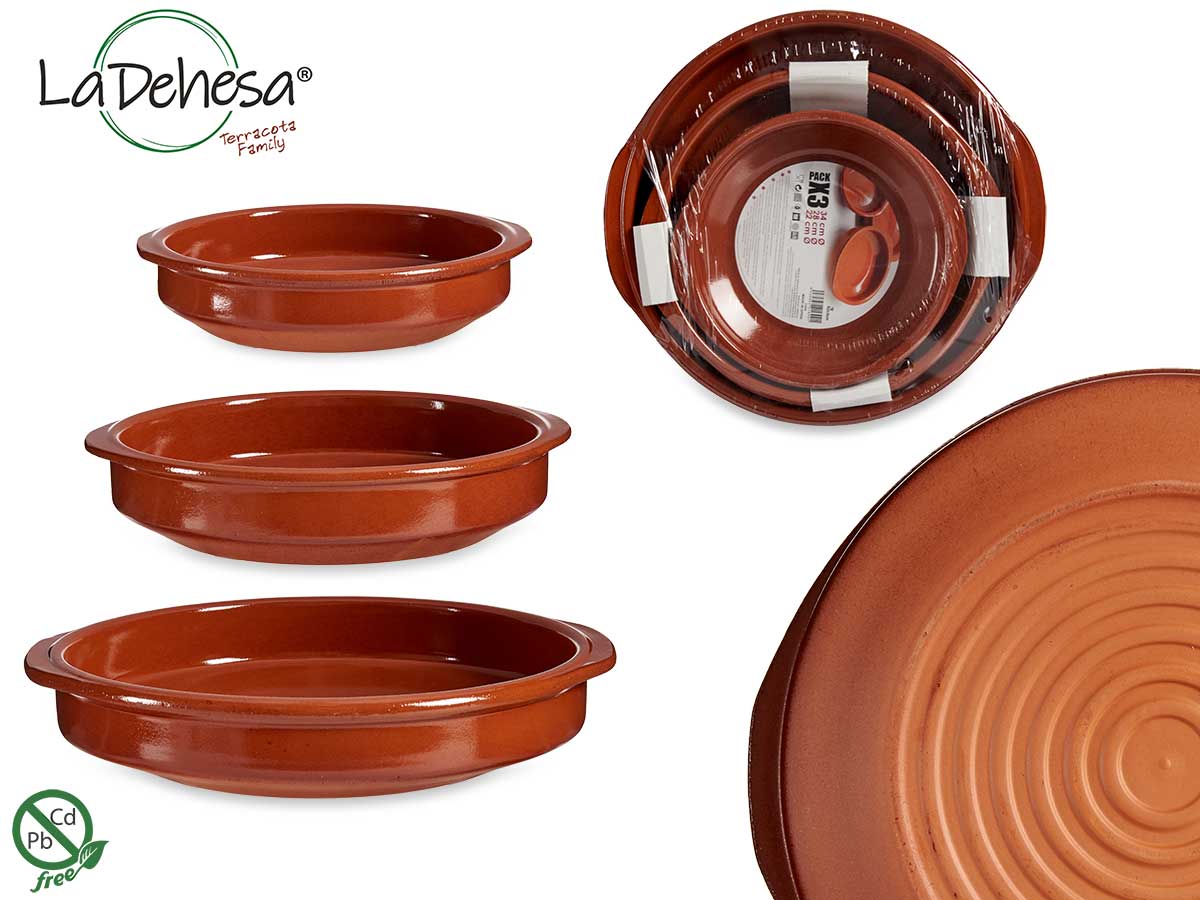 Set 3 Rounded Casseroles 22 cm 28 cm 34 cm