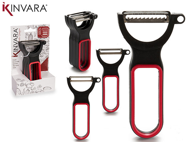 Set 3 Plastic Peelers Black Red