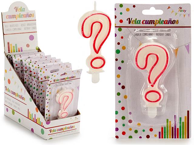 Birthday Candle "?" Sym White Red Edge
