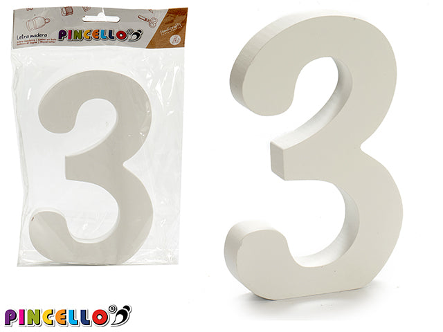 Número 3 Madera Color Blanco 1,8X15Cm