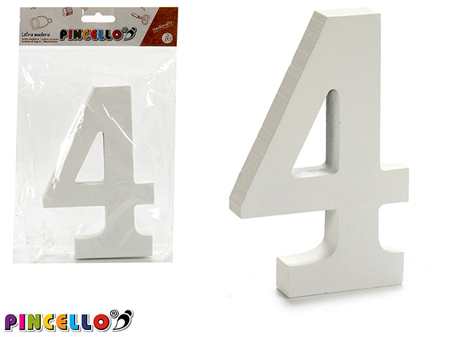 Wooden Number 4 White Color 1,8X15Cm