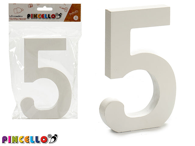 Wooden Number 5 White Color 1,8X15Cm