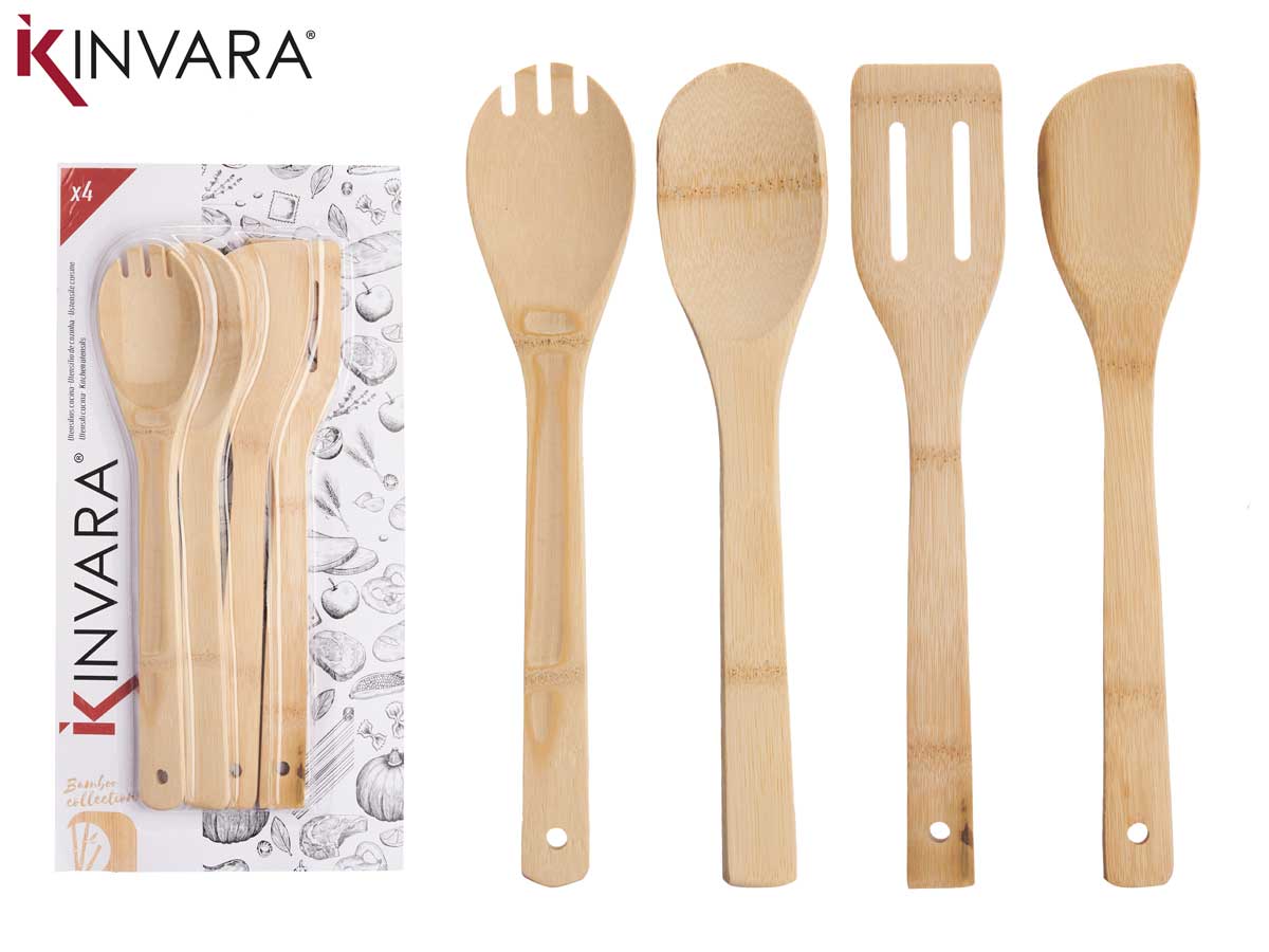 Set 4 Bamboo Kitchen Utensils 30Cm