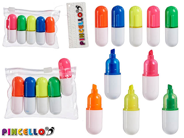 Conjunto 5 Marcadores Fluorescentes Pvc Box 5 Col