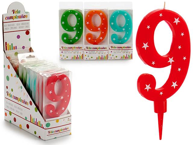 Birthday Candle Big Numbers 9 Mix 4 Col