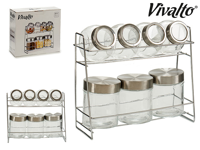 Set 7 Glass Jars Metalic Base