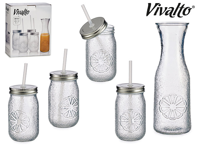Set Jar 1L And Glass With Straw 400 ml