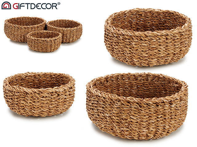 Set 3 Round Baskets Esparto Grass