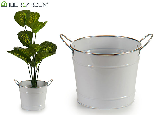 Small White Bucket Silver Edge
