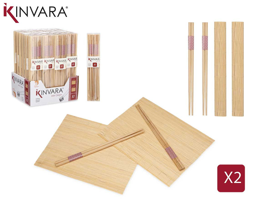 Sushi Set 4 Bamboo Chopsticks And 2 Mats