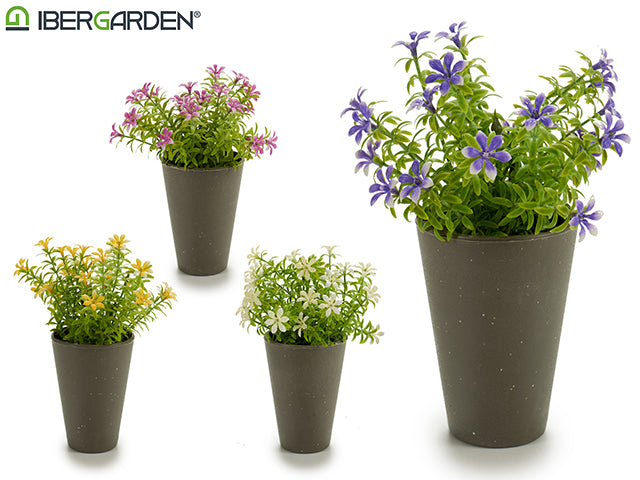 Potted 6 Petals Flowers Grey Mix 4 Col