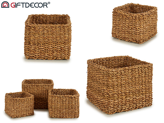 Set 3 Esparto Grass Basket Square Height