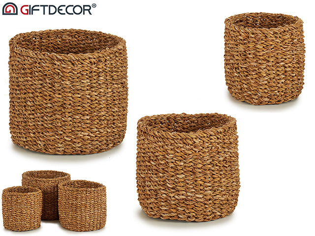 Set 3 Esparto Grass Basket Round Height