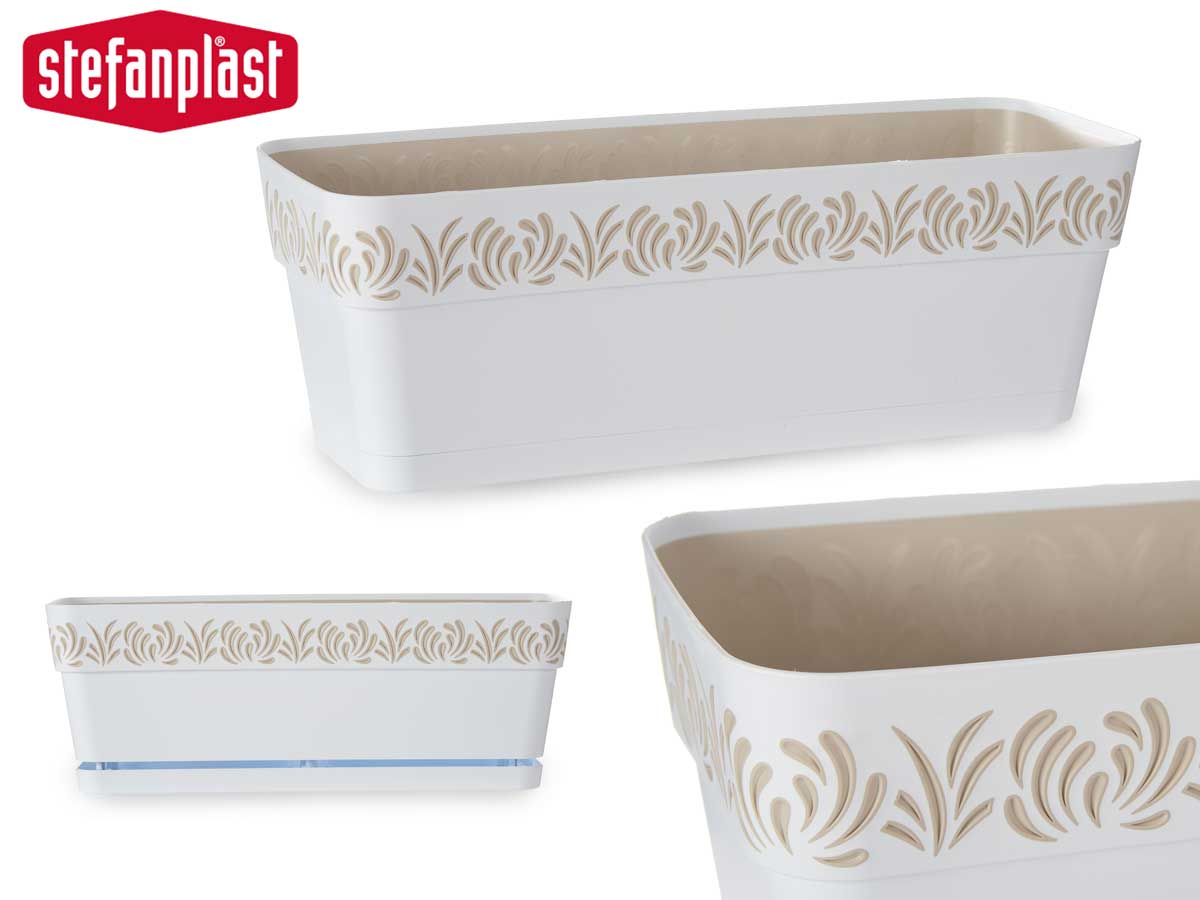 White Gaia Plastic Flower Box 50 cm