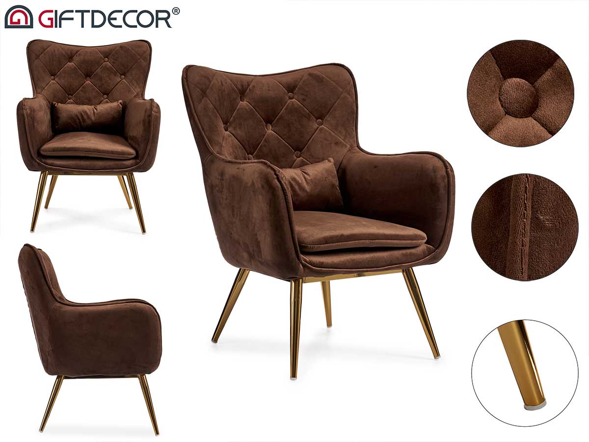 Brown Velvet Armchair With Pillow