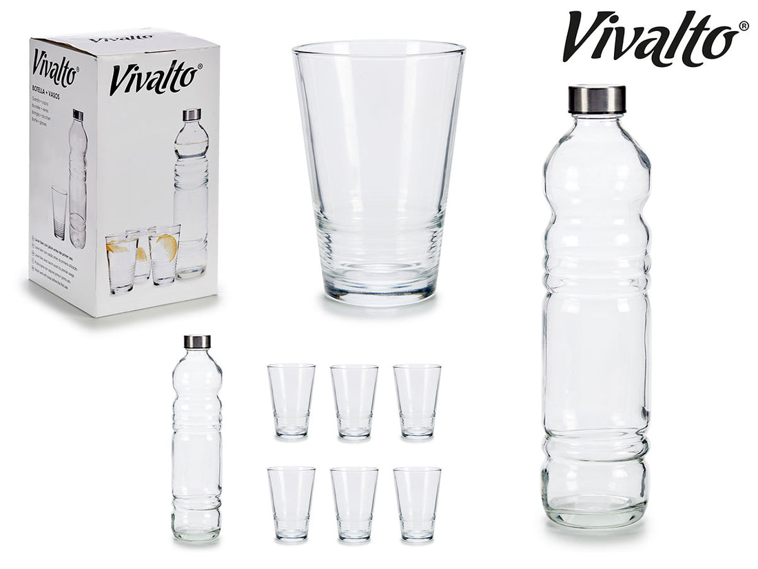 Set Of Glass Bottle 1L &amp; 6 Glasses 400 ml