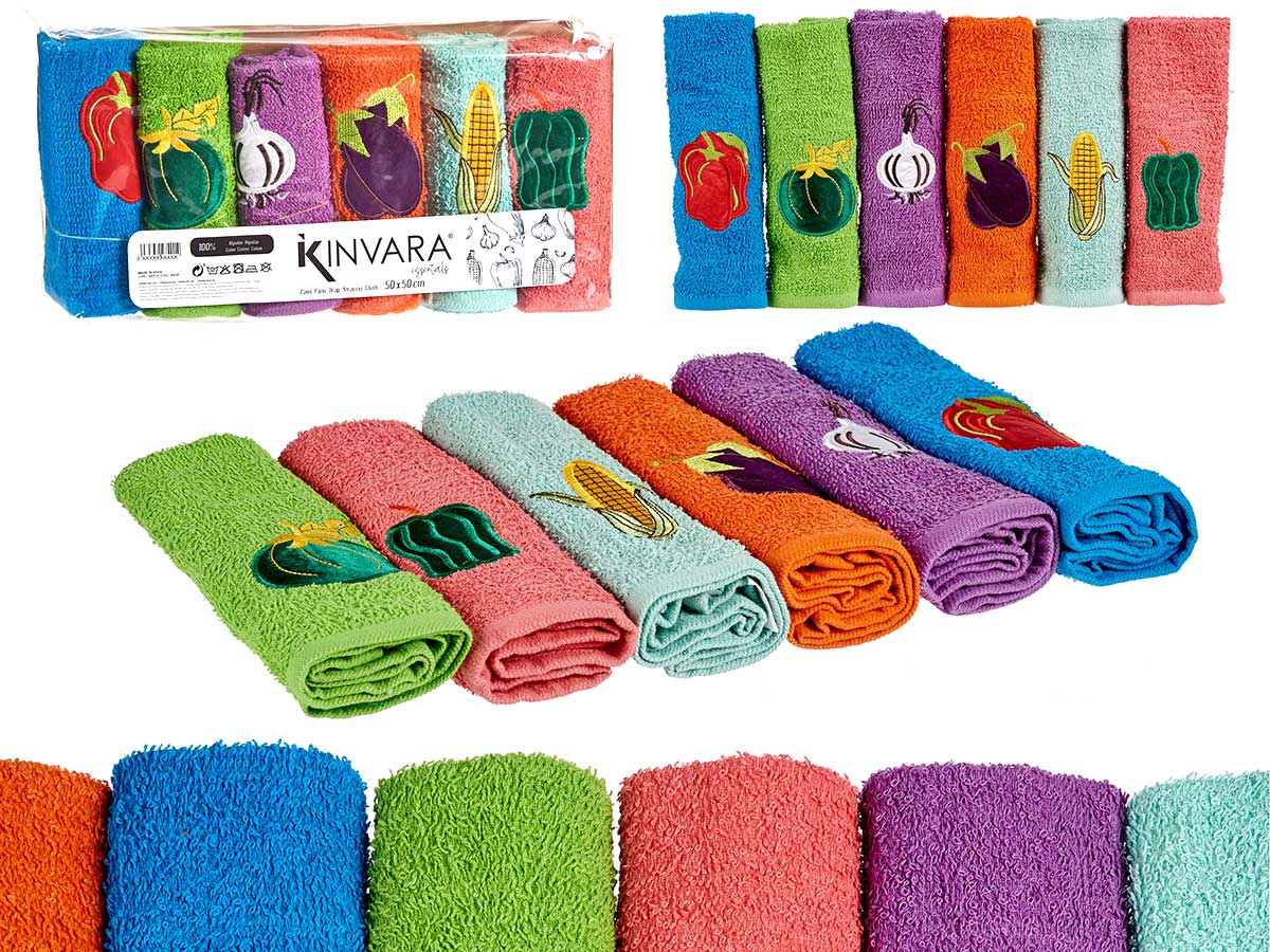 Set Of 6 Dish Towel 50X50Cm Vegetables