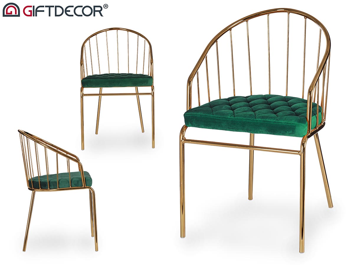 Gold Chromed Chair Back Green