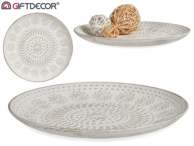 White Mandala Decoration Wood Plate 29 cm