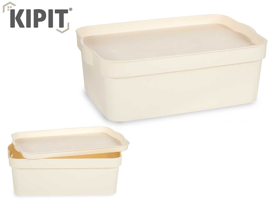 Cream Plastic Storage Box With Cover 6L